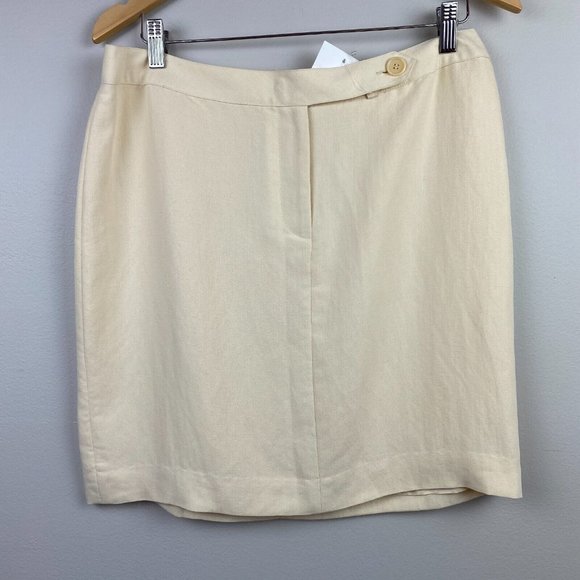 Emanuel‎ Ungaro Pencil Skirt 12 Linen Blend Cream Above Knee Tabbed Waist Office - Picture 1 of 10